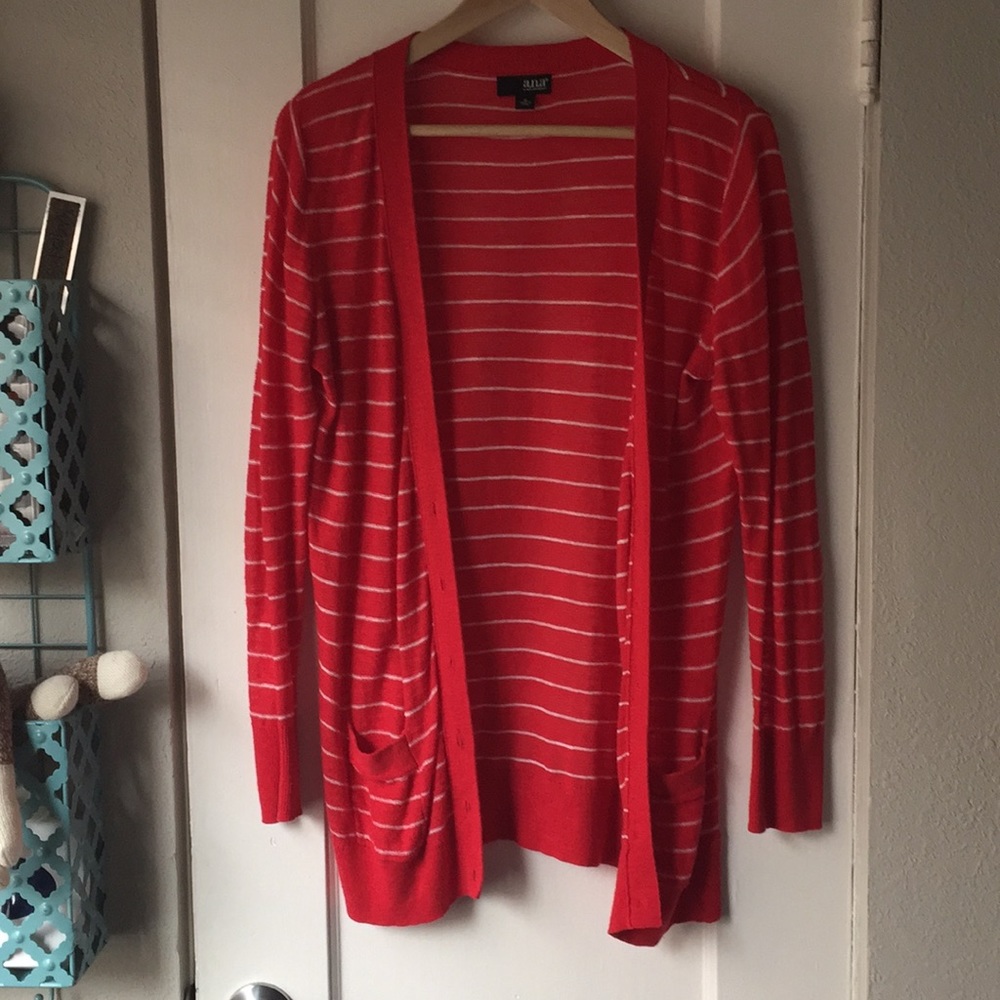 Sheer ANA red striped cardigan